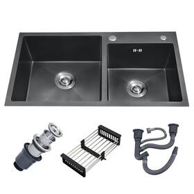 Vivrhintty 615870053942 31 Inch X 18 Black Double Bowl Kitchen Sink Drop-in/topmount Overmount
