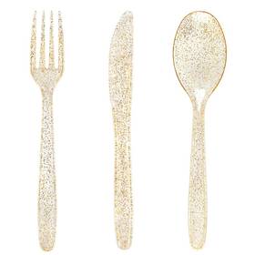 8541947936 Wdf 360 Gold Plastic Silverware - Disposable Glitter Cutlery S