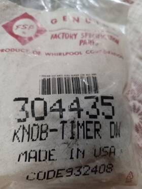304435 Whirlpool Dishwasher Control Knob
