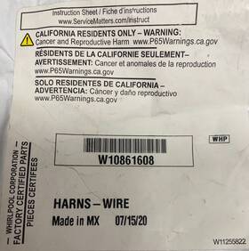 W10514918 Whirlpool W10861608 Dishwasher Oem Wire Harness Genuine Original