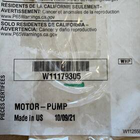 W11179305 Whirlpool Dishwasher Motor Pump