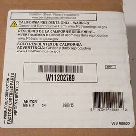 W11179006 Whirlpool W11202789 Dishwasher Motor Assembly Compatible