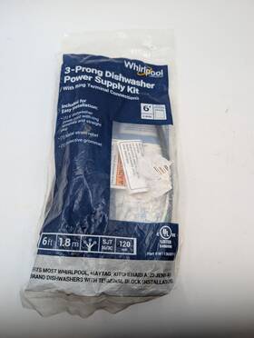 W11365011 Whirlpool Genuine 3-prong Dishwasher Power Cord Supply Kit 6 Foot 120v