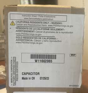 W11662065 Whirlpool Dishwasher Capacitor Oem