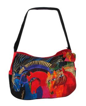 80367 Zeckos Laurel Burch Medium Hobo Zipper Top 15 Inch X4.5 X9 Wild Horses Of Fire