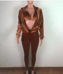 Women Velvet 3PC Set Hooded Neck Long Sleeve Zipper Coats+ High Waist Pants +bra. Fixed Price $30.88.
