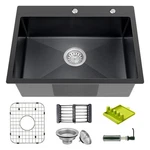 Black Topmount Stainless Steel Bar Sink 25X18X9 Inch Drop Single Bowl Kitc.... Fixed Price $200.94.