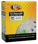 Berry 1124909 Ruffies Pro 60 Count 33 Gallon .75 Clear Trash Garbage Bags - Pk. Fixed Price $52.99.
