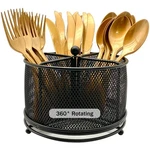 Dysanvica 360 Rotating Metal Utensil Caddy - 4 Compartment Silverware Black. Fixed Price $31.18.