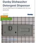 Danby Dishwasher Detergent Dispenser Replacement Parts. Fixed Price $72.89.