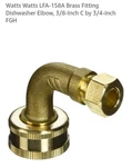 Watts LFA-158A Brass Fitting Dishwasher Elbow, 3/8-INCH Od 3/4-INCH Gh Lead Free. Fixed Price $16.39.