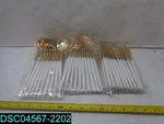 QTY=90PIECES: Wdf Plastic Silverware-gold Cutlery With White Handle. Fixed Price $29.98.