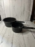 Granite Saucepan Set, 1-QUART And 2-QUART Enamelware. Black White Specked. Fixed Price $24.76.