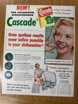 Vintage 1955 Cascade Dishwasher Detergent Soap Procter & Gamble 1950'S Print. Fixed Price $11.95.