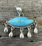 Sterling Silver Native American Sw White Water Turq Cloud & Raindrops Pendant. Fixed Price $104.99.