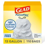 Glad Forceflex Tall Kitchen Drawstring Trash Bags 13 Gal Fragrance Free 110 Ct. Fixed Price $29.22.