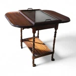 Antique Drop-leaf Tea Cart With Glass Tray Top & Lower Shelf Rolling.... Fixed Price $495.00.