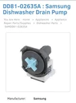 Samsung DD81-02635A Dishwasher Drain Pump Assembly New Oem. Fixed Price $69.99.