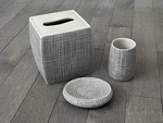 Kassatex Raffia Porcelain Bathroom Accessories White Gray, 3 Piece Set.. Fixed Price $80.00.