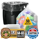 65 Gallon Clear Trash Bags Heavy Duty Megapack 50 Ties 64 Extra Large Rec. Fixed Price $77.76.