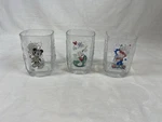 Walt Disney World Mickey Mouse Glass Cups Mcdonald's 2000 Square Set Of 3. Fixed Price $13.50.