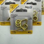 National Hardware N119-289 Solid Brass Screw Eyes 1-3/8" 4-PACK Lot Of. Fixed Price $22.50.