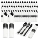 Goodluck 50 Black Pre Rolled Plastic Cutlery Set, Wrapped Silverware .... Fixed Price $45.16.