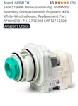 Frigidaire 5304519906 Dishwasher Pump Motor For A11951402. Fixed Price $35.00.