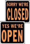 SP-113 Open/closed Reversible Jumbo Plastic Sign, 15" X 19", Orange/black. Fixed Price $57.09.