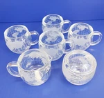 Nestle World Globe Etched Glass Creamer & Sugar Bowl W/lid And 4 Cups Mugs. Fixed Price $42.00.