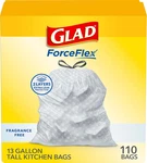 Glad Forceflex Tall Kitchen Drawstring Trash Bags, 13 Gal, Fragrance Free, 110. Fixed Price $33.95.