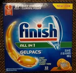 Finish Gelpacs Dishwasher Detergent, Orange Scent Pictured 1 Box Original New. Fixed Price $32.50.