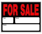 English Black Auto For Sale Sign 15 In. X 19 W - Case Of: 66. Fixed Price $28.99.