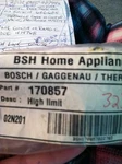 Bosch Dishwasher High Limit 170857 Genuine Oem. Fixed Price $60.00.