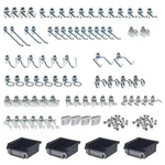 83 Piece Set Zinc Plated Steel Pegboard Hook Hanging Bin Kit Wall Mount Storage. Fixed Price $113.99.