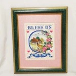 Bless Us Cottage Pink Roses Spring Framed With Mat 17" Finished Cross Stitch. Fixed Price $68.31.