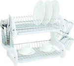 Home Basics Plastic 2-TIER Dish Drainer Rack W/side Mounted Cutlery Holder,. Fixed Price $18.43.