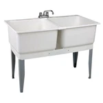 Mustee 46 X 34 In. Plastic Laundry Tub White Double Basin Utility Sink W/ Faucet. Fixed Price $143.47.