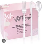 Wdf White 180 Pc Plastic Silverware Bamboo Handle. Fixed Price $38.88.